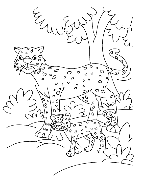 Cheetah And Scenery Coloring Page