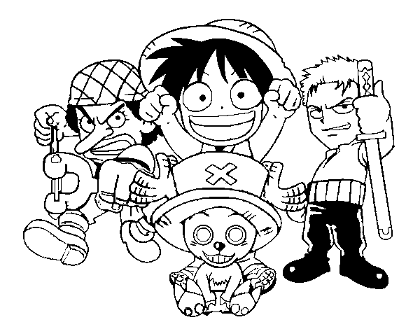 Chibi One Piece Characters Coloring Page