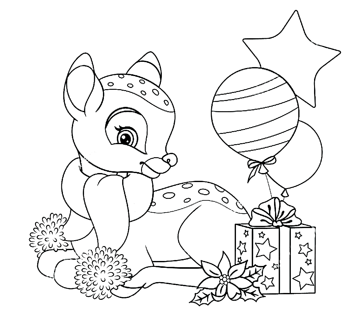 Christmas Little Deer Coloring Page