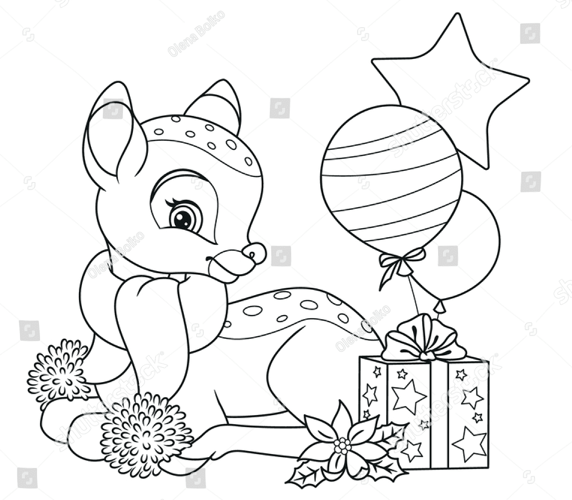 Christmas Little Deer Coloring Page
