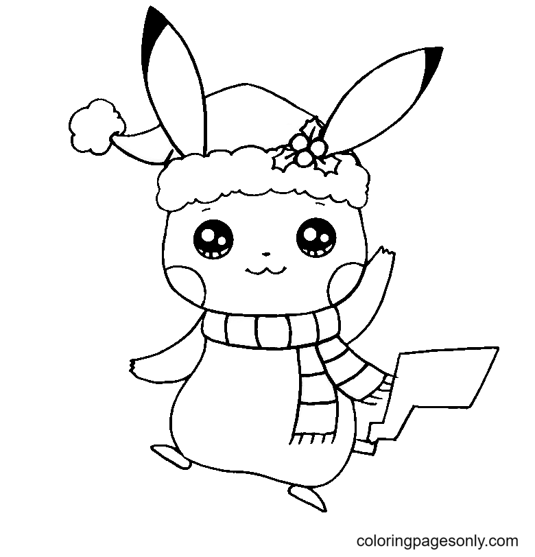 Christmas Pikachu Coloring Page