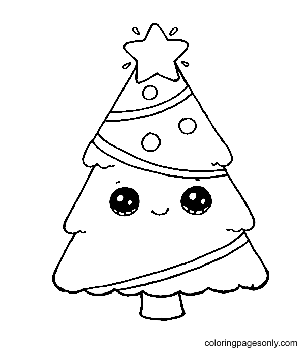 Christmas Tree and Star Cute Coloring Page