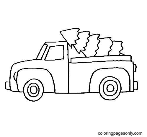 Christmas Truck With Tree Coloring Page
