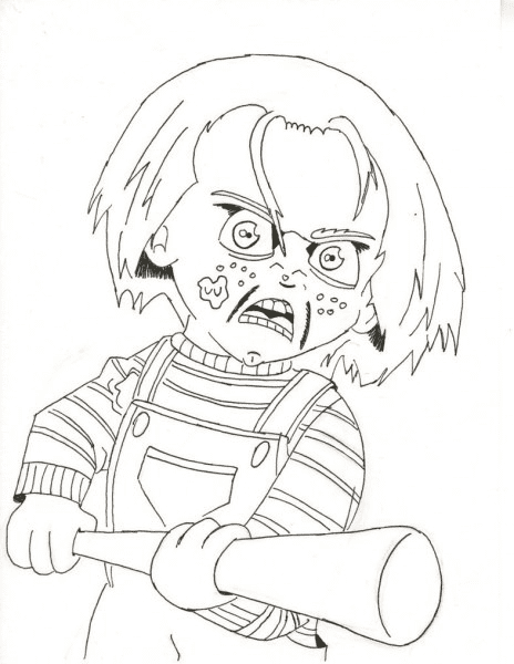 Kleurplaat Chucky de pop