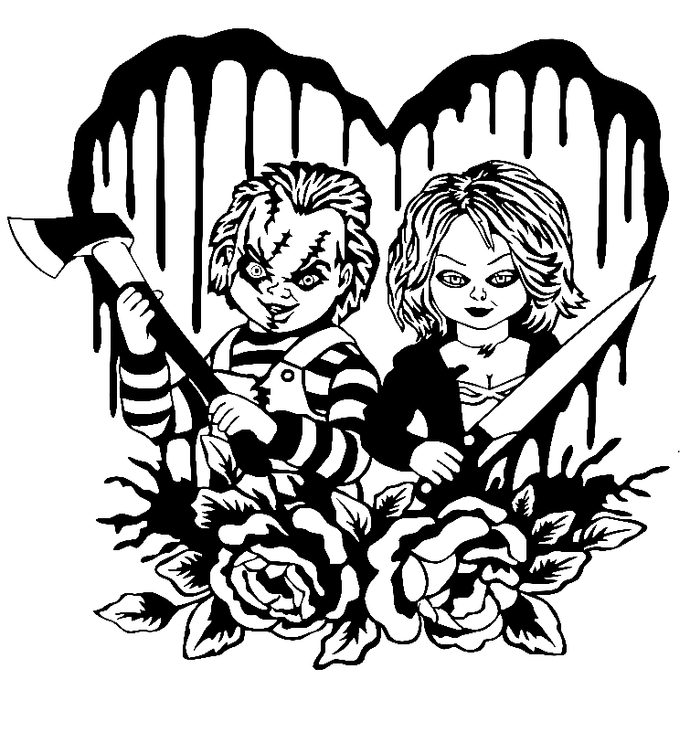 Desenho de Chucky e Tiffany para colorir