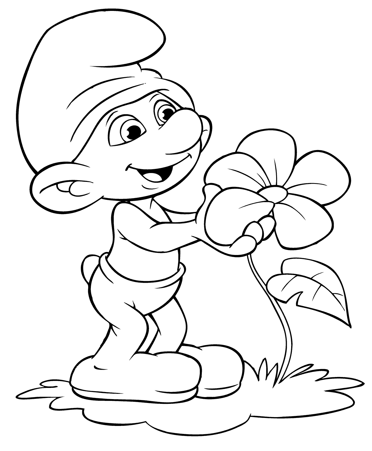 Clumsy Smurf with Flower Coloring Page