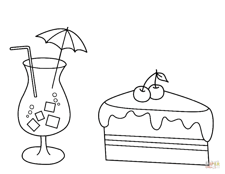 Cocktail and Cake Coloring Page