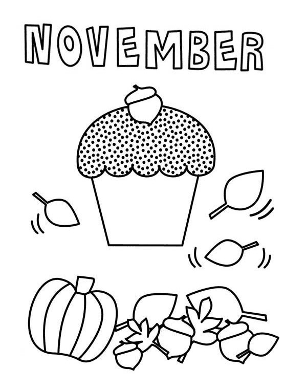 Cupcakes November Coloring Page