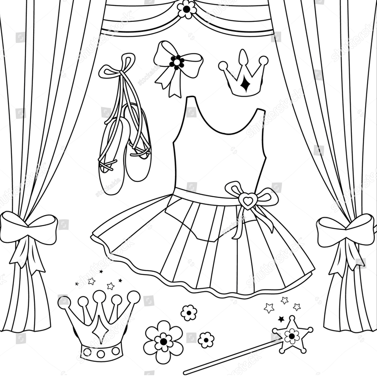 Cute Ballerina Dress and Shoes Coloring Page