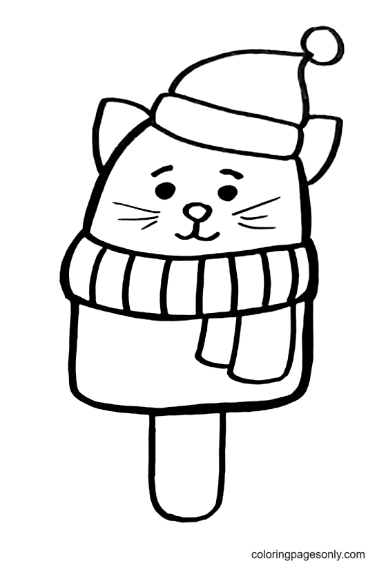 Cute Cat Ice Cream in Christmas Coloring Page