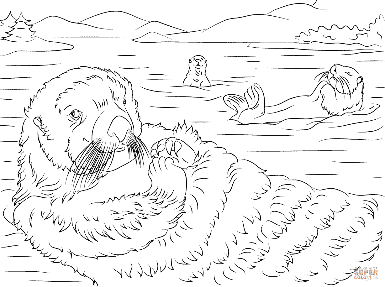 Cute Sea Otters Coloring Page
