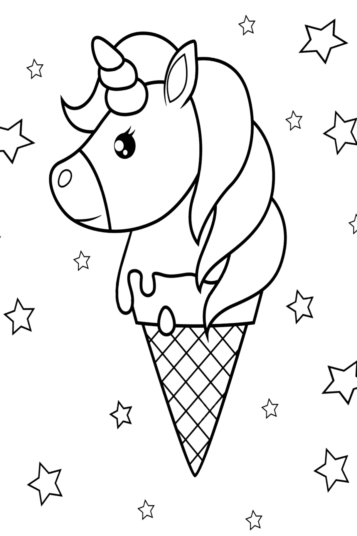 Pagina da colorare di gelato unicorno carino