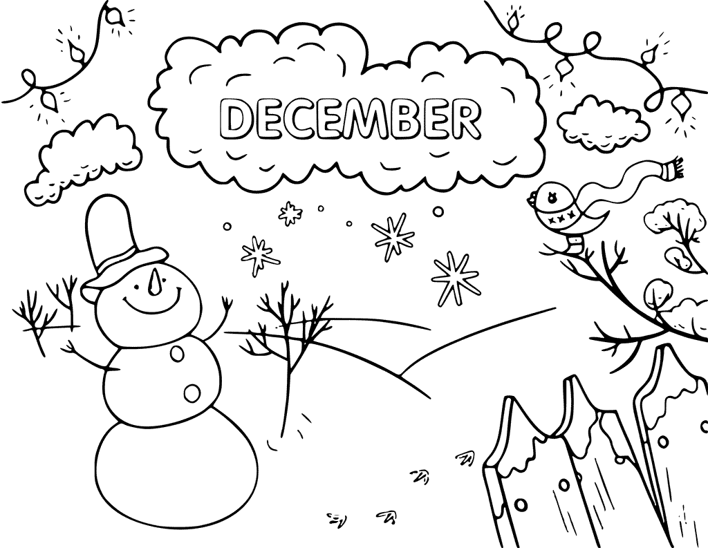 December Holidays Scene Coloring Page