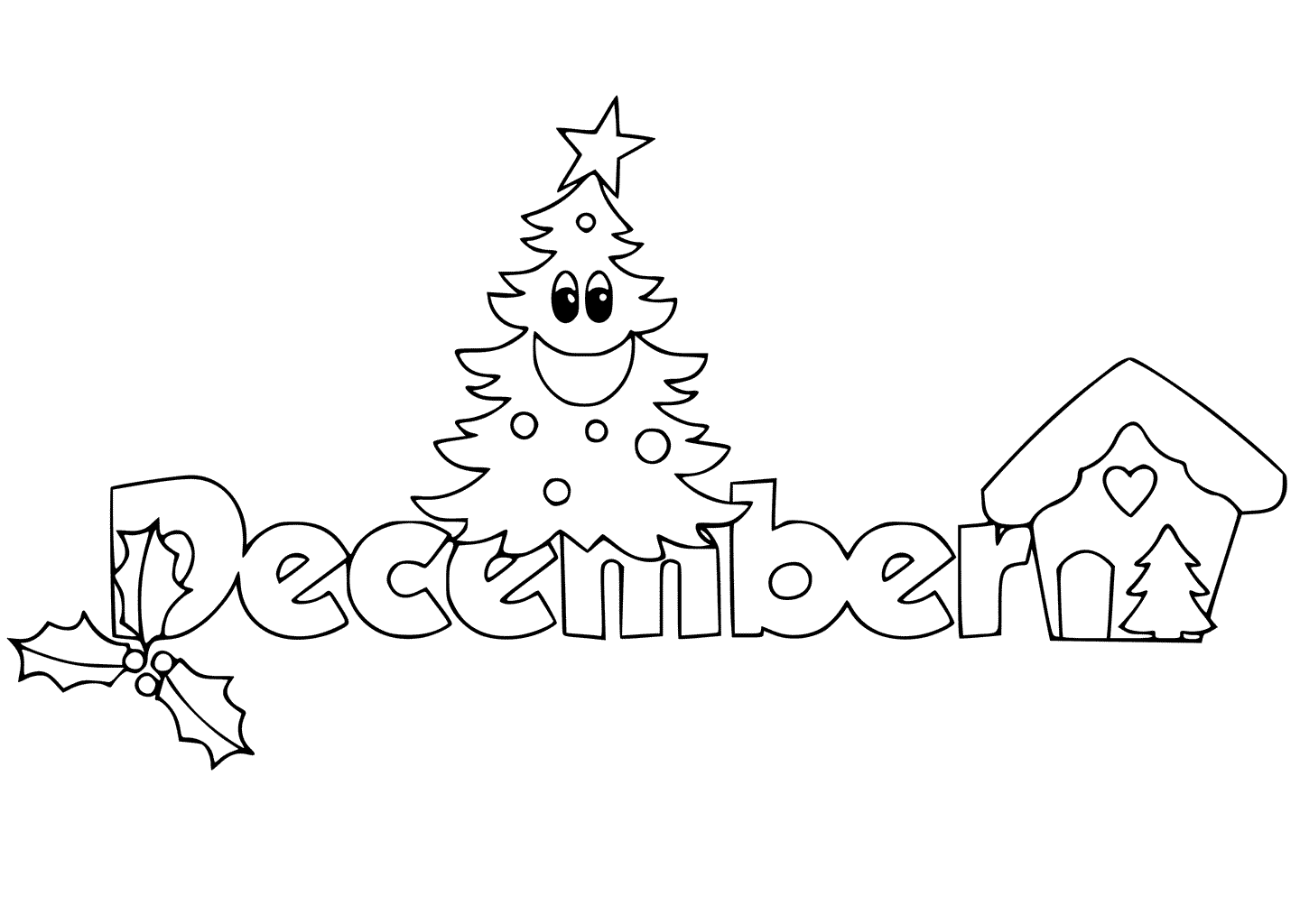December with Christmas Tree Coloring Page