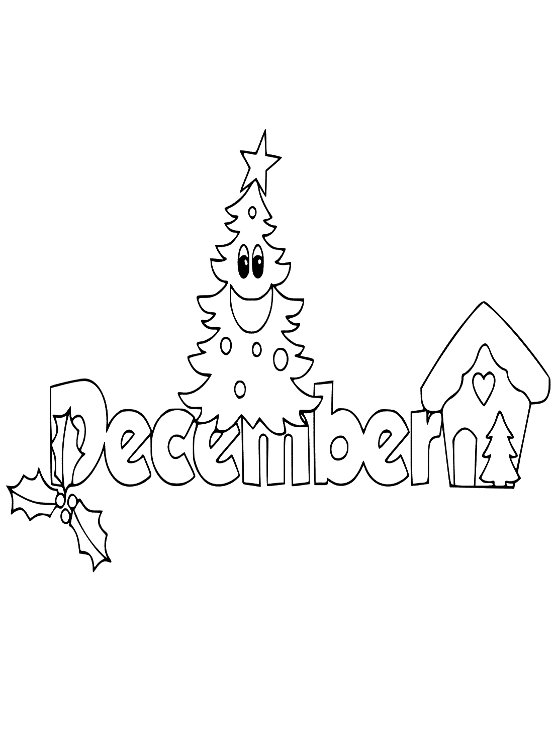 December With Christmas Tree Coloring Pages