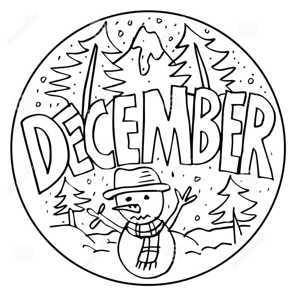 December with Snowman Coloring Page