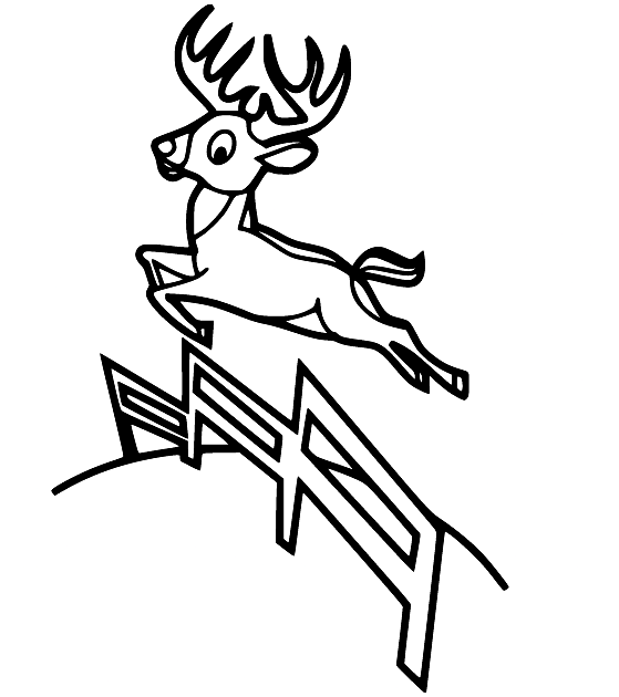 Cerf sautant par-dessus la clôture depuis Deer