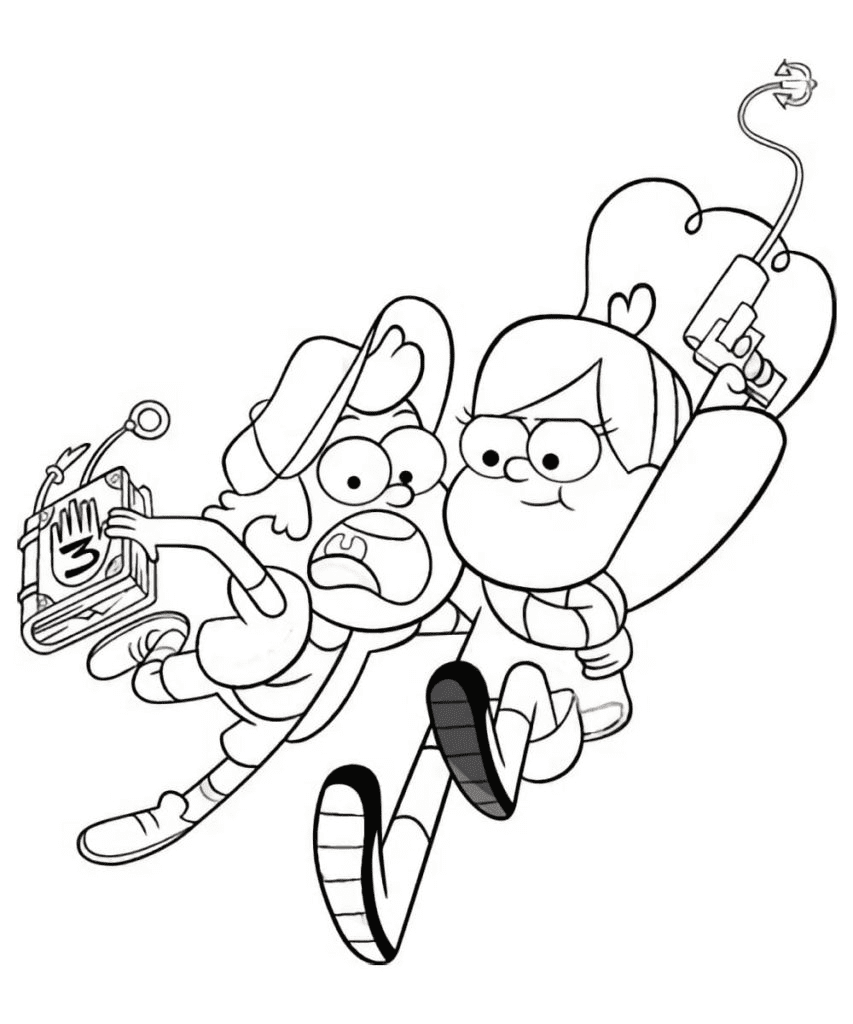 Pagina da colorare di Dipper e Mabel scappano