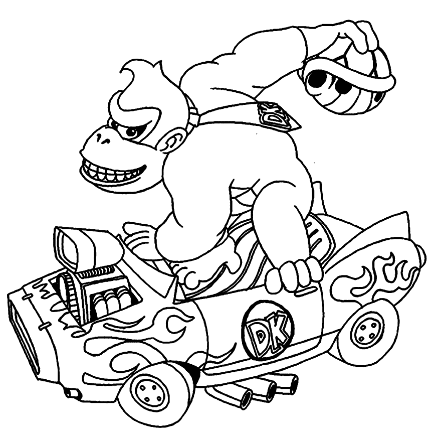 Donkey Kong auto kleurplaat