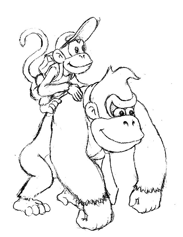 Donkey Kong with Diddy Kong Coloring Page