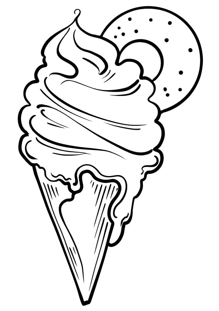 Pagina da colorare di gelato alla ciambella