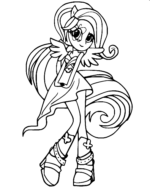 Equestria Girls Fluttershy Dancing Coloring Page