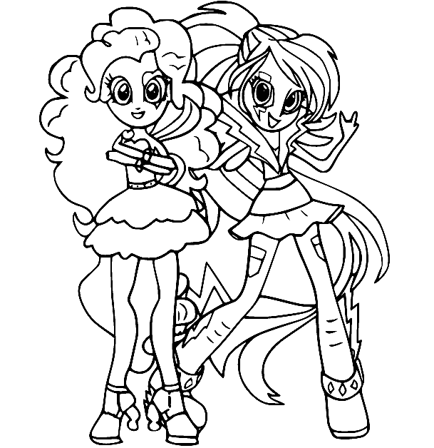 Equestria Girls Pinkie Pie and Rainbow Dash Coloring Page