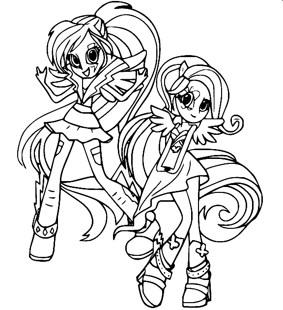 Equestria Girls Rainbow Dash and Fluttershy Coloring Pages