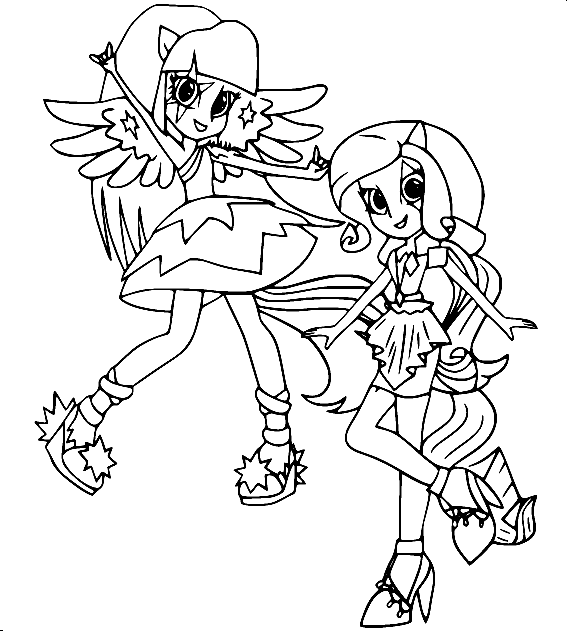 Equestria Girls Twilight Sparkle and Rarity Coloring Page