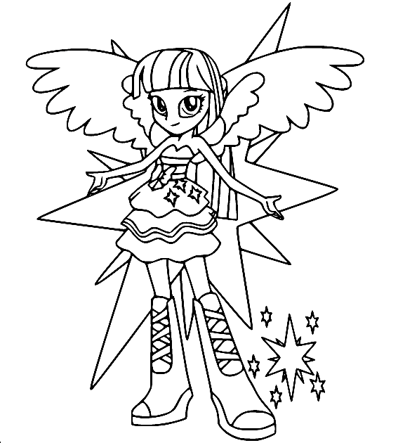 Equestria Girls Twilight Sparkle with Wings Coloring Page. صفحة التلوين من Equestria Girls Twilight Sparkle with Wings Coloring Page