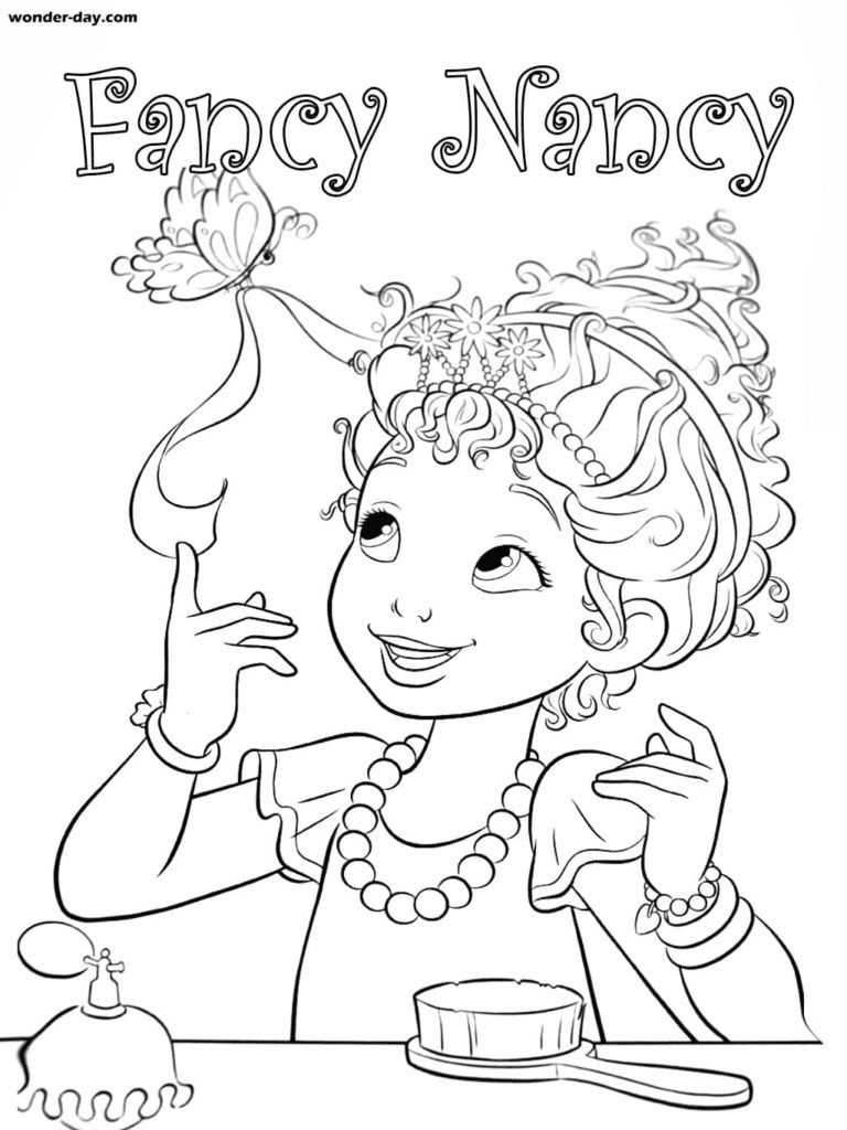 Fancy Nancy with Butterfly Coloring Page