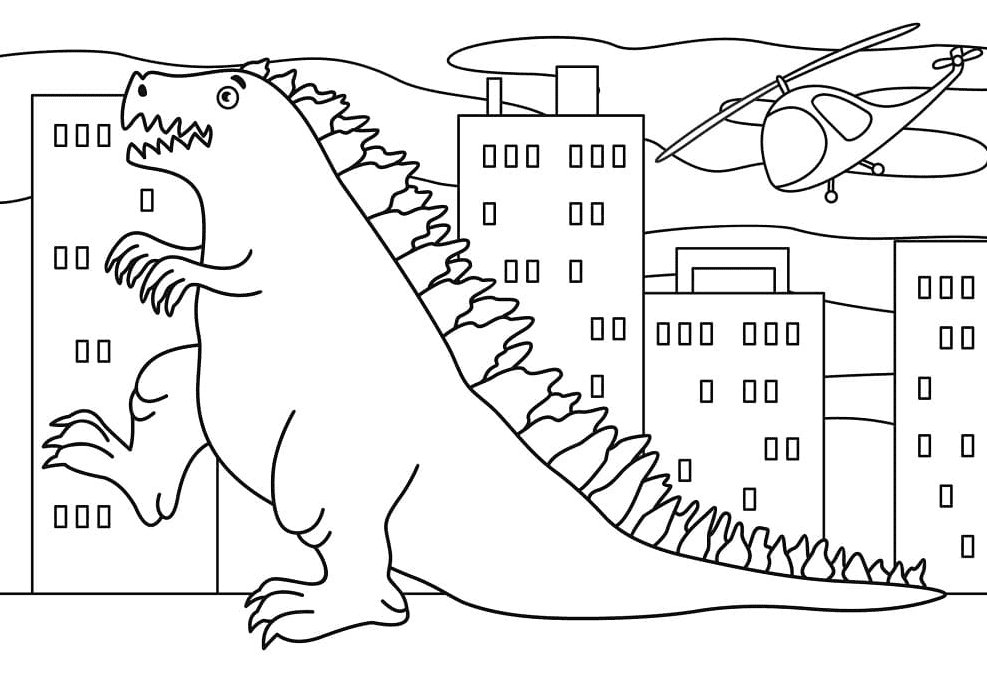 Pagina da colorare di Godzilla grasso