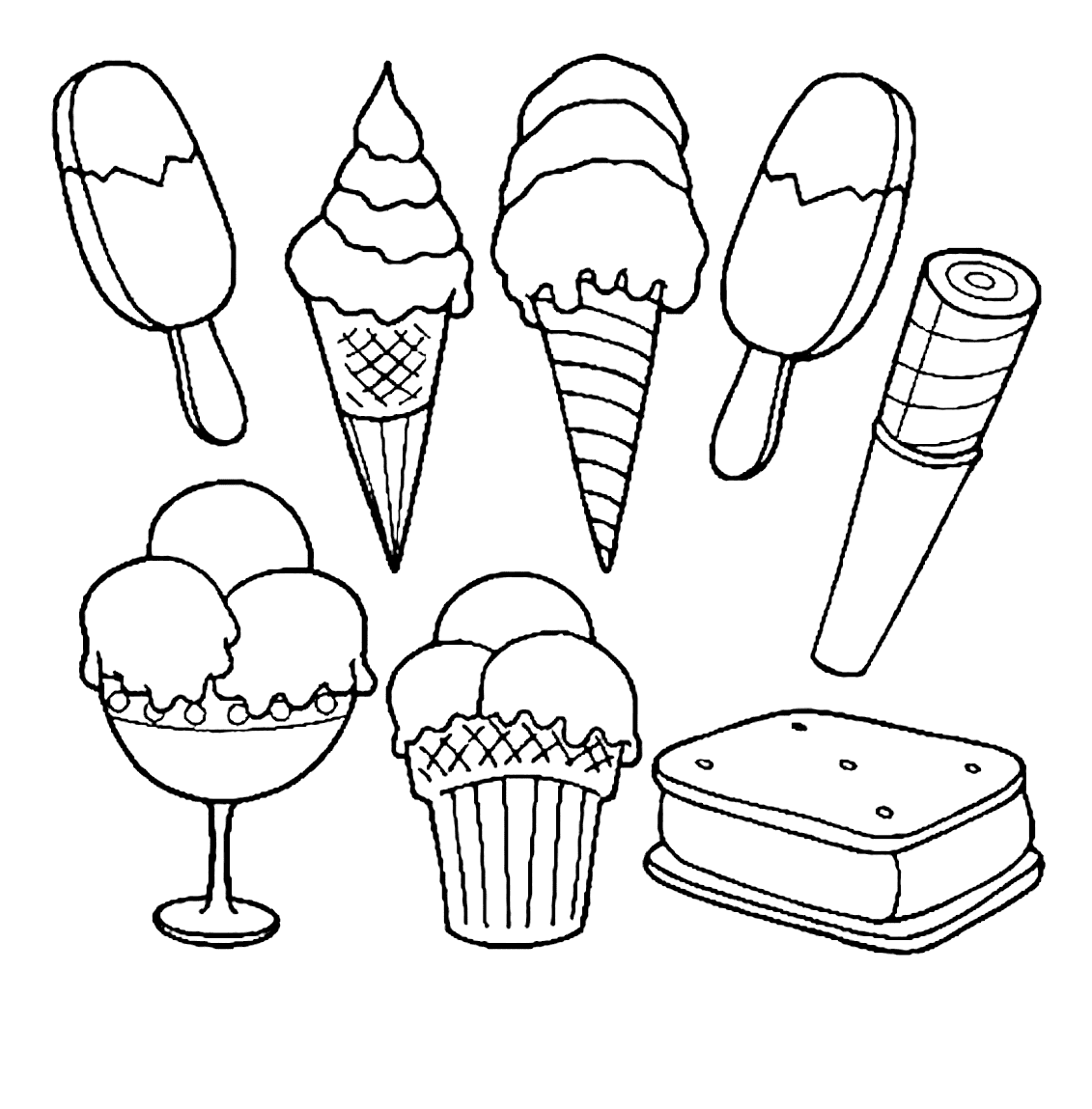 Pagina da colorare stampabile di gelato gratis