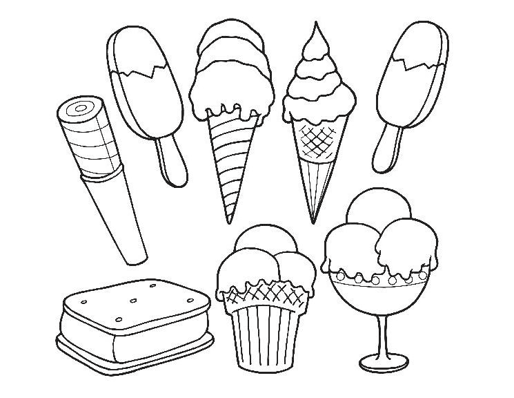 Pagina da colorare di gelato stampabile gratuita