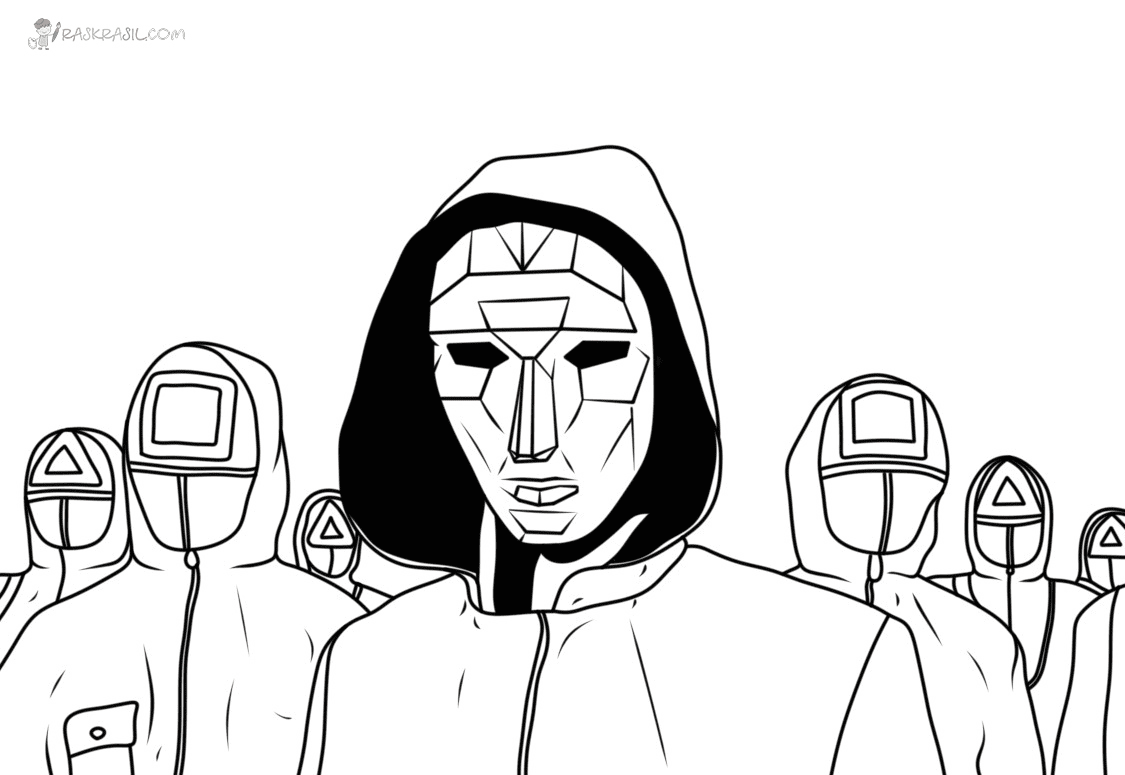 Front Man and Guards Squid Game Coloring Page