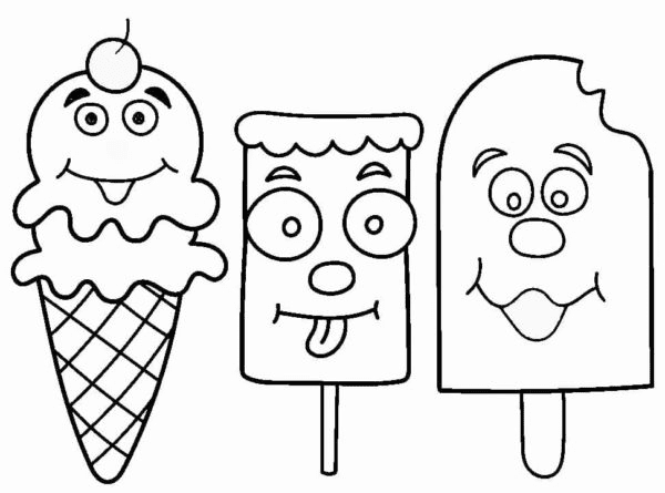 Funny Faces on Ice Cream Coloring Page