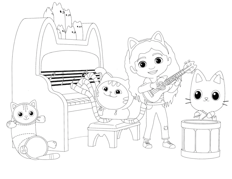 Gabby, Pandy Paws, DJ Catnip and Pillow Cat Coloring Page - Free ...