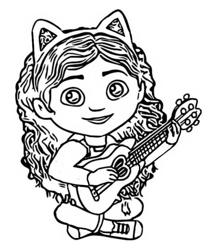 Gabby Playing Guitar Coloring Page