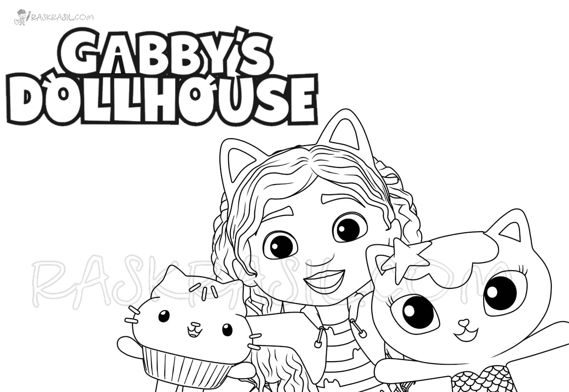 Gabby con Cakey y MerCat de la casa de muñecas de Gabby