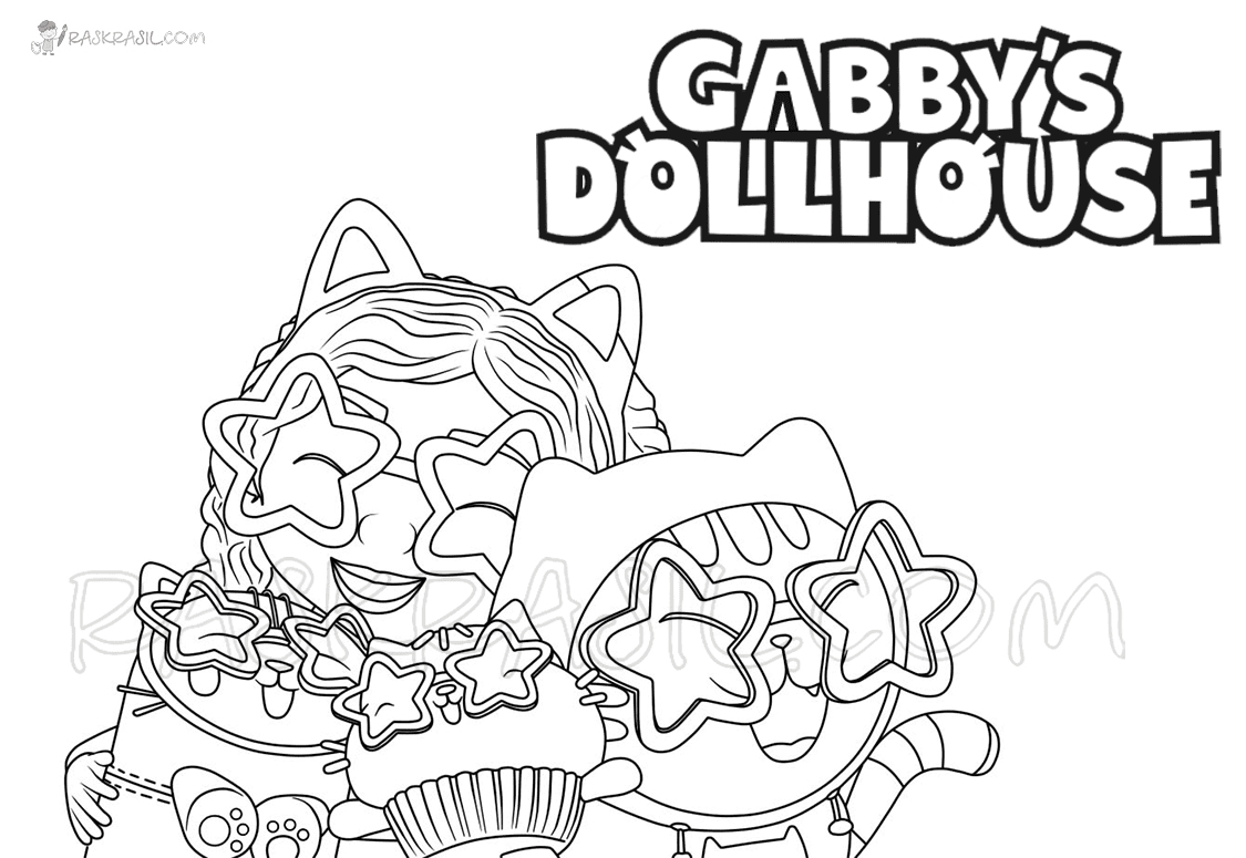 Gabby con gli amici dalla pagina da colorare della casa delle bambole di Gabby