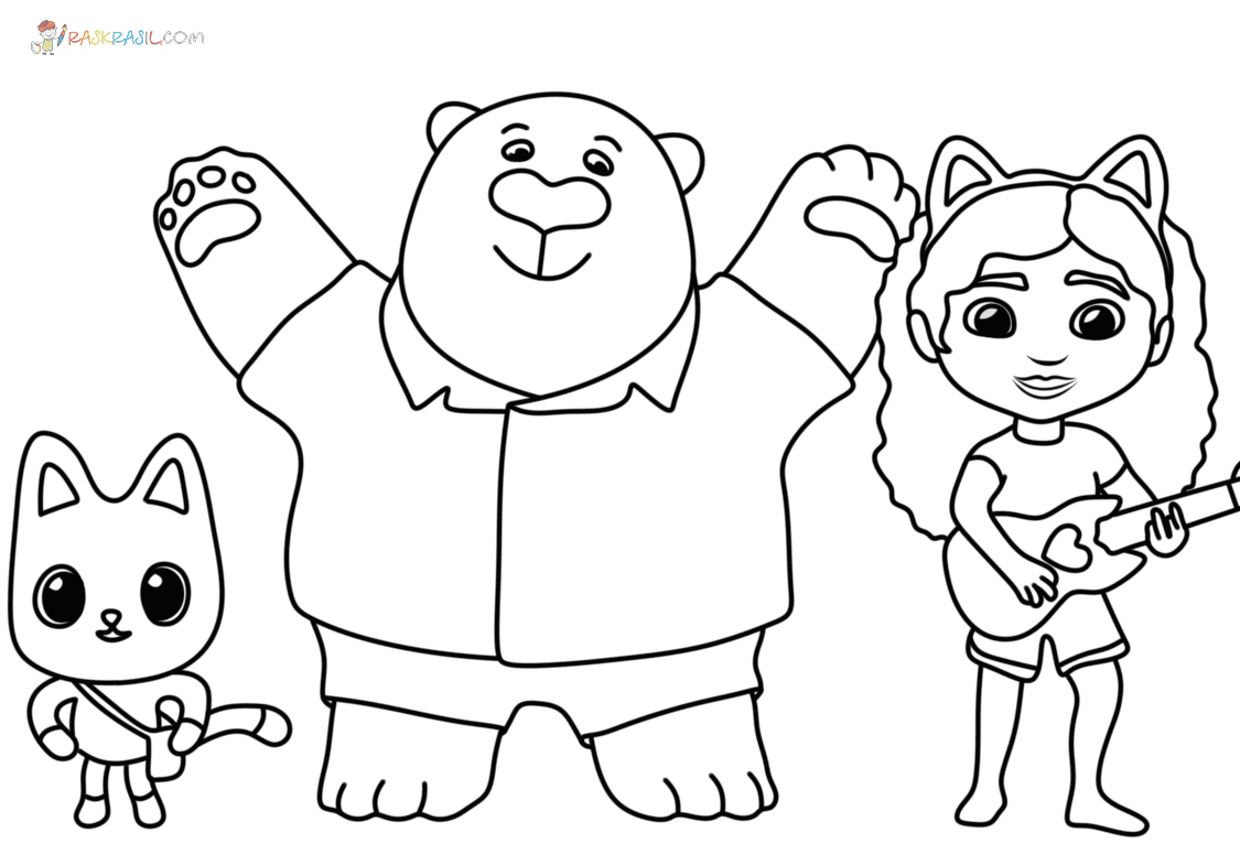 Габби с Панди Лапками и медведем из кукольного домика Габби