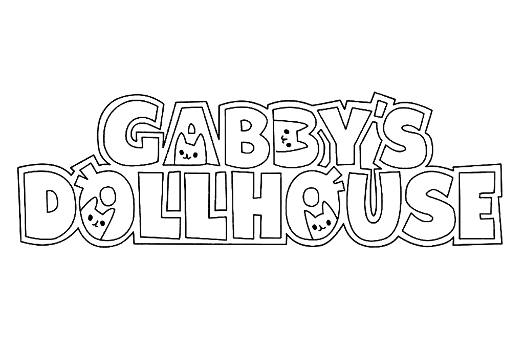 Logo della casa delle bambole di Gabby con gatti da colorare