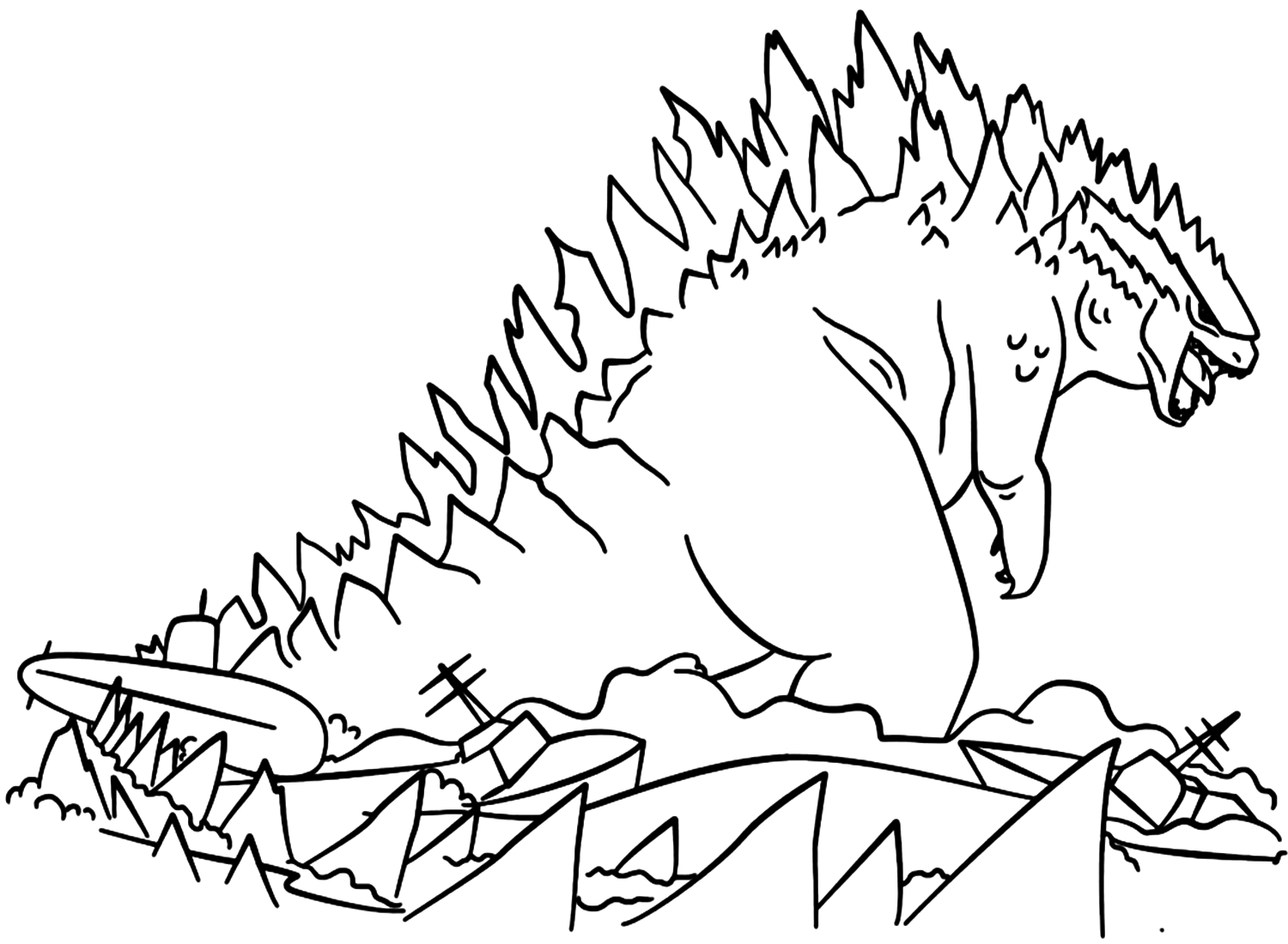 Godzilla Rises From The Sea Coloring Pages