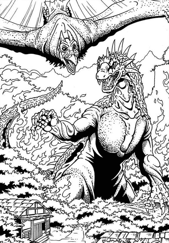 Pagina da colorare di Godzilla vs Monster