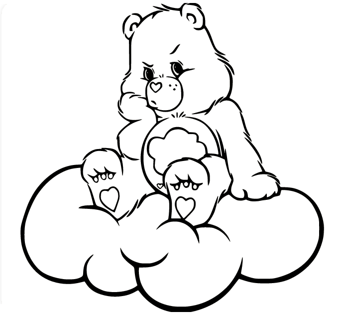 Grumpy Bear zit op de wolk Kleurplaat