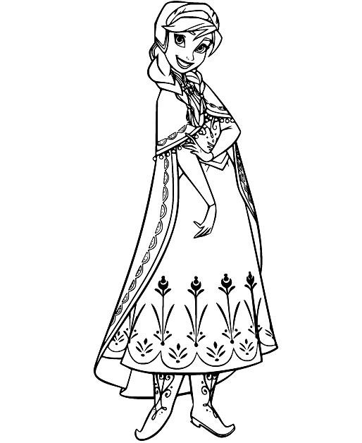 Happy Anna in the Beautiful Dress Coloring Page