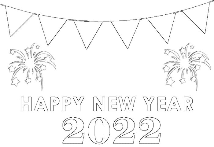 Happy New Year 2022 Printable Coloring Page