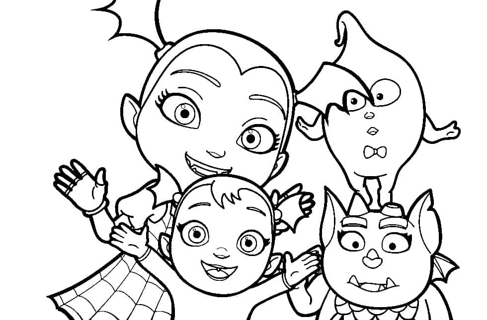 Happy Little Sisters With Pets Coloring Page