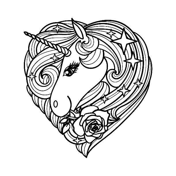 Pagina da colorare di unicorno a forma di cuore