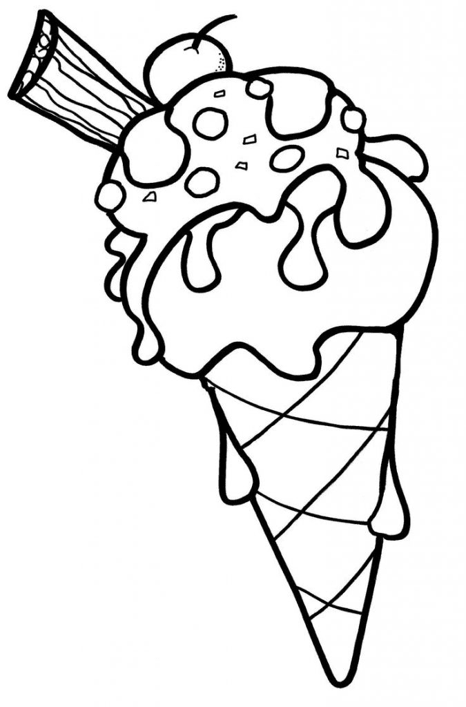 Cornet de crème glacée avec une barre de chocolat et une cerise Coloriage